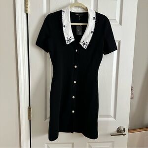 NWT Maje Black Romarin Knit Mini Dress with Embroidered White Collar